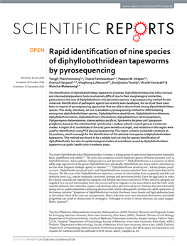 Rapid Identification of Nine Species of Diphyllobothriidean Tapeworms By