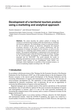 Development of a Territorial Tourism Product Using a Marketing and Analytical Approach