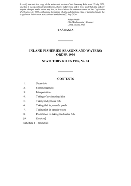 Inland Fisheries (Seasons and Waters) Order 1996
