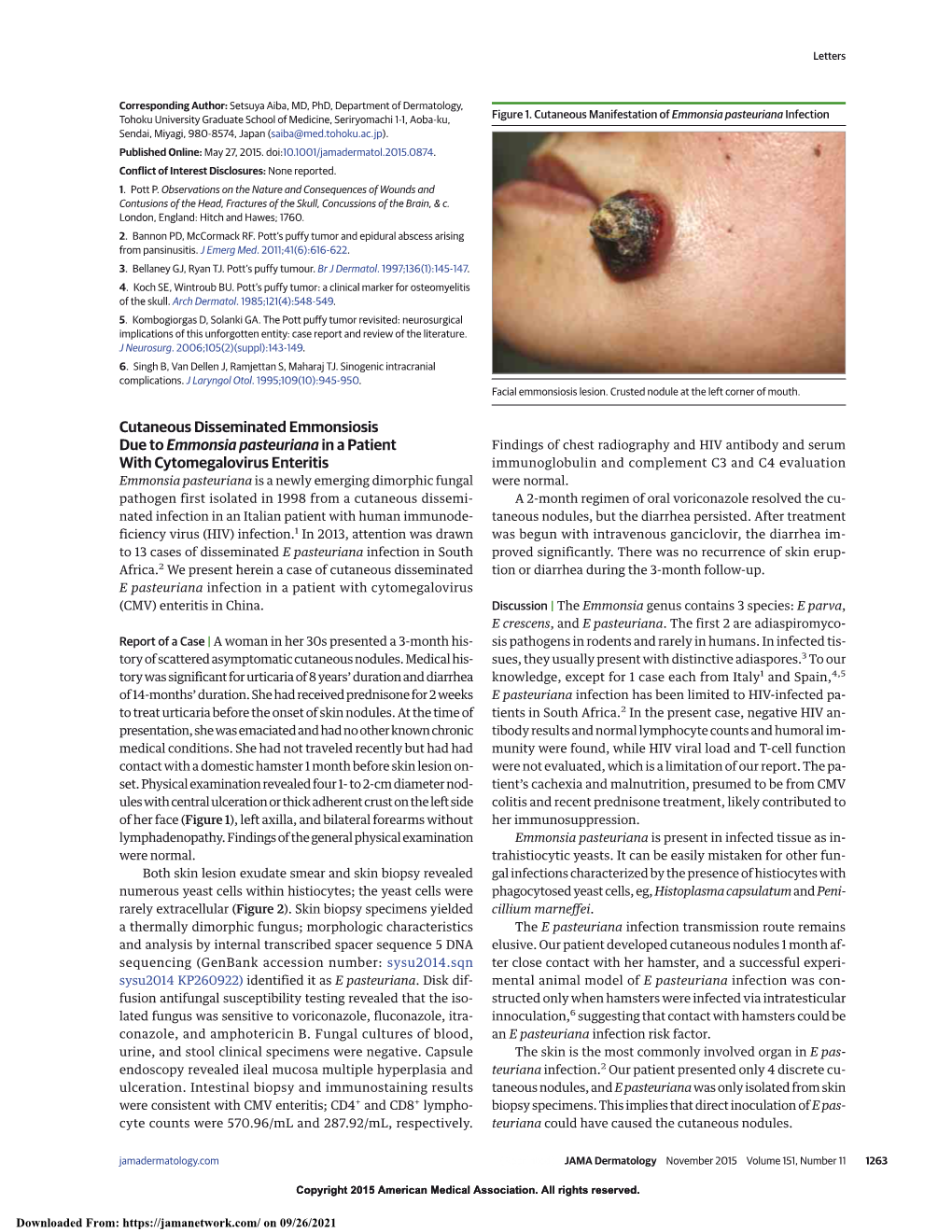 Cutaneous Disseminated Emmonsiosis Due to Emmonsia