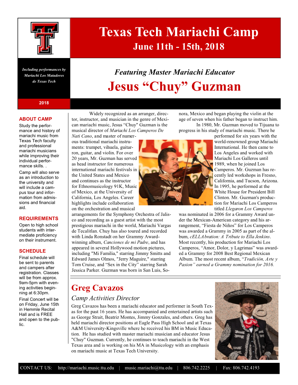 Jesus “Chuy” Guzman Texas Tech Mariachi Camp