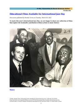Educational Films Available for International Jazz Day