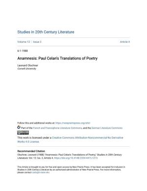 Paul Celan's Translations of Poetry