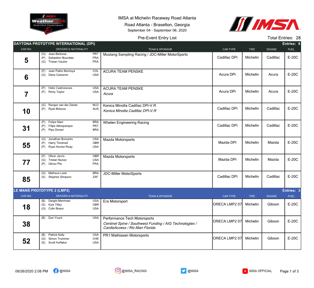 IMSA at Michelin Raceway Road Atlanta Road Atlanta