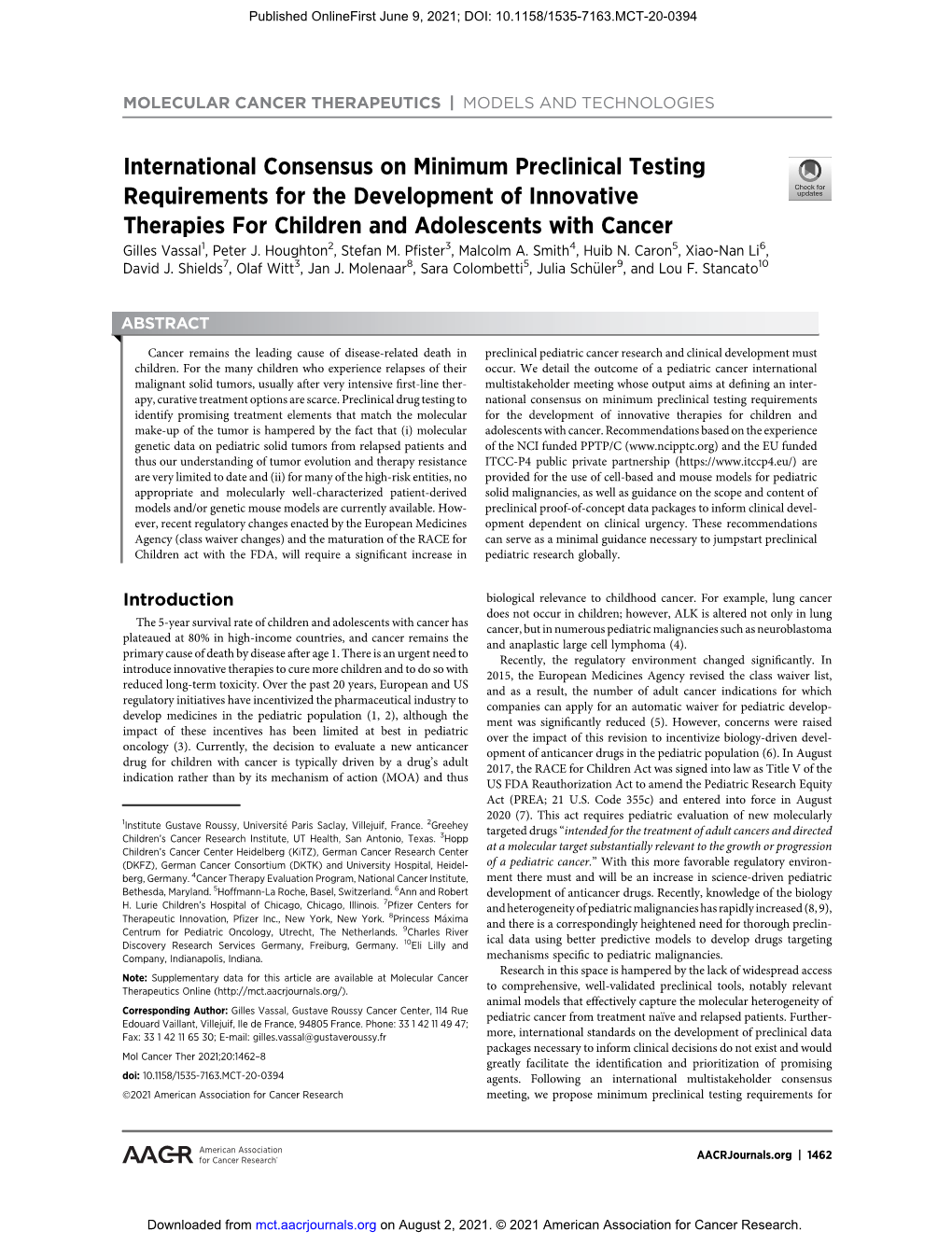 International Consensus on Minimum Preclinical Testing Requirements