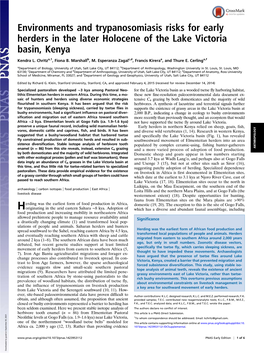 Environments and Trypanosomiasis Risks for Early Herders in the Later Holocene of the Lake Victoria Basin, Kenya