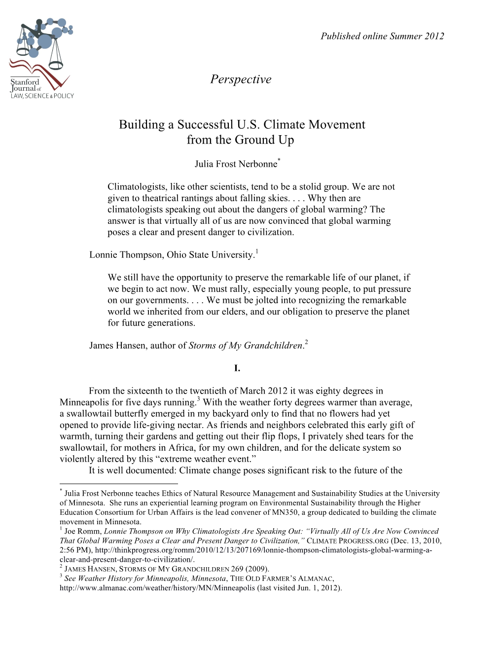 Perspective Building a Successful U.S. Climate Movement from The