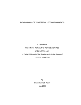 Biomechanics of Terrestrial Locomotion in Bats A