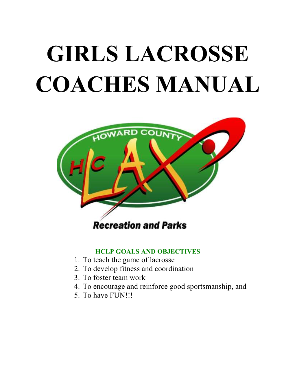 Girls Lacrosse Coaches Manual