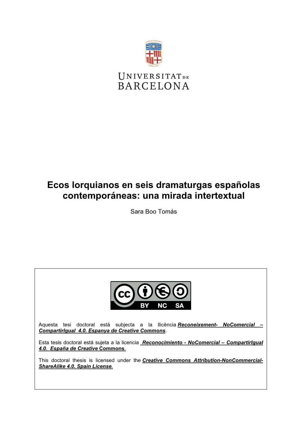 Ecos Lorquianos En Seis Dramaturgas Españolas Contemporáneas: Una Mirada Intertextual