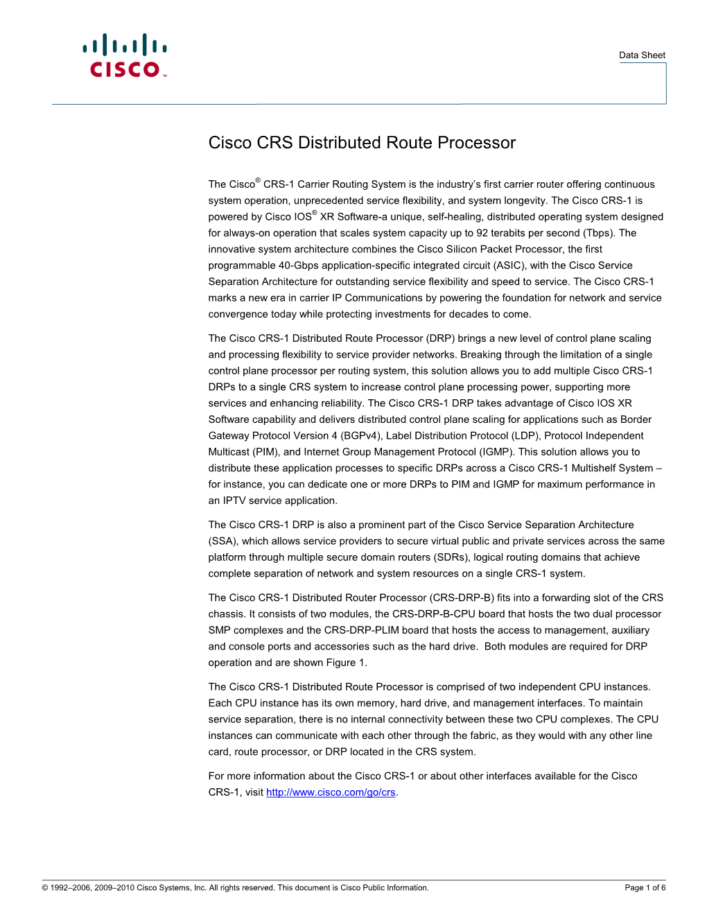 Cisco CRS Distributed Route Processor