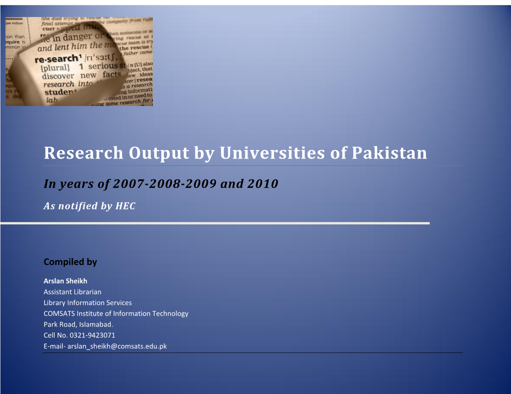 Research Output by Universities of Pakistan