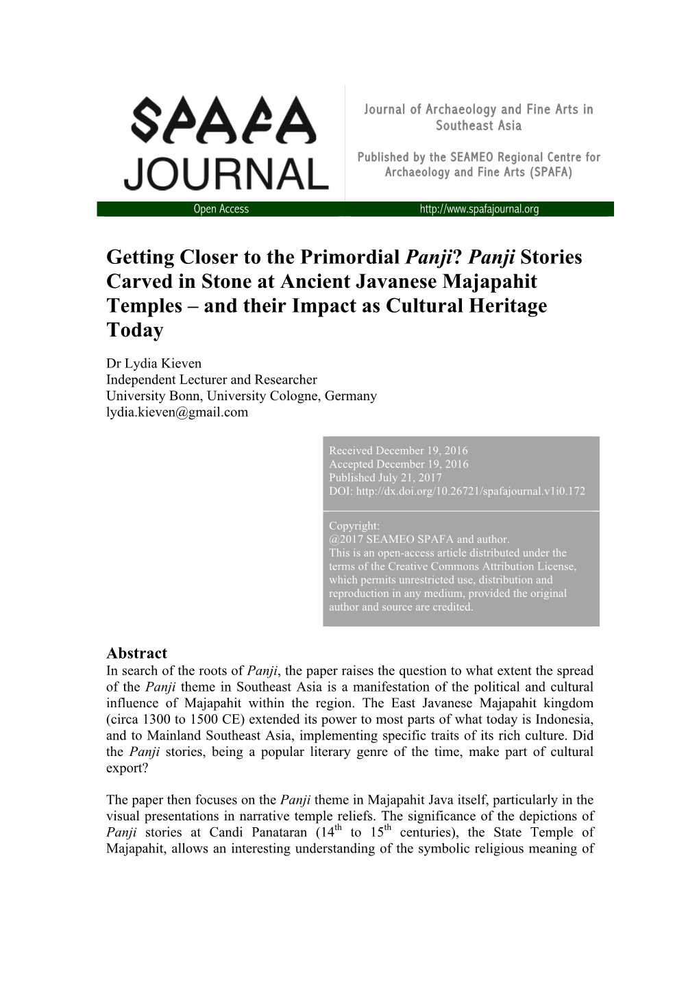 Getting Closer to the Primordial Panji? Panji Stories Carved in Stone at Ancient Javanese Majapahit Temples – and Their Impact As Cultural Heritage Today