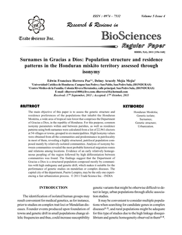 Surnames in Gracias a Dios: Population Structure And