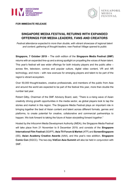 Singapore Media Festival Returns with Expanded Offerings for Media Leaders, Fans and Creators