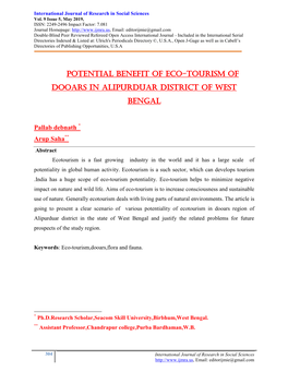 Potential Benefit of Eco-Tourism of Dooars in Alipurduar District of West Bengal