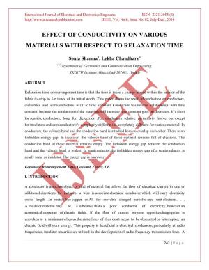 Effect of Conductivity on Various Materials with Respect to Relaxation Time