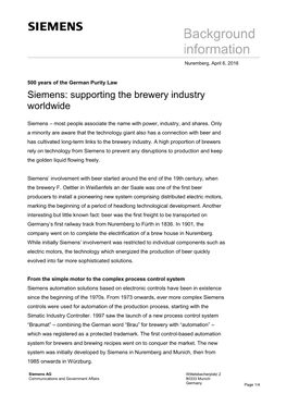Siemens: Supporting the Brewery Industry Worldwide
