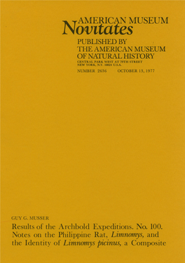 Novitatesamerican MUSEUM PUBLISHED by the AMERICAN MUSEUM of NATURAL HISTORY CENTRAL PARK WEST at 79TH STREET NEW YORK, N.Y