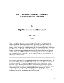 Basel II, Sovereign Ratings and Transfer Risk External Versus Internal Ratings