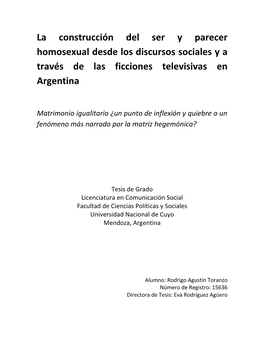 La Construcción Del Ser Y Parecer Homosexual Desde Los Discursos Sociales Y a Través De Las Ficciones Televisivas En Argentina