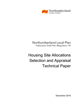 Housing Site Allocations Selection and Appraisal Technical Paper