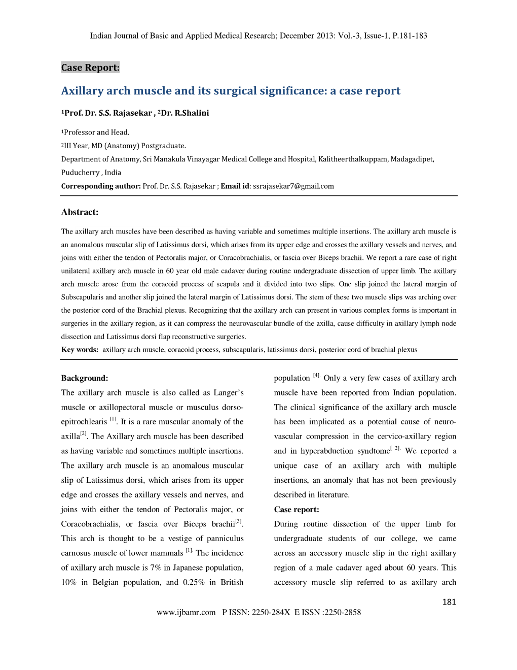 Axillary Arch Muscle and Its Surgical Significance: a Case Report
