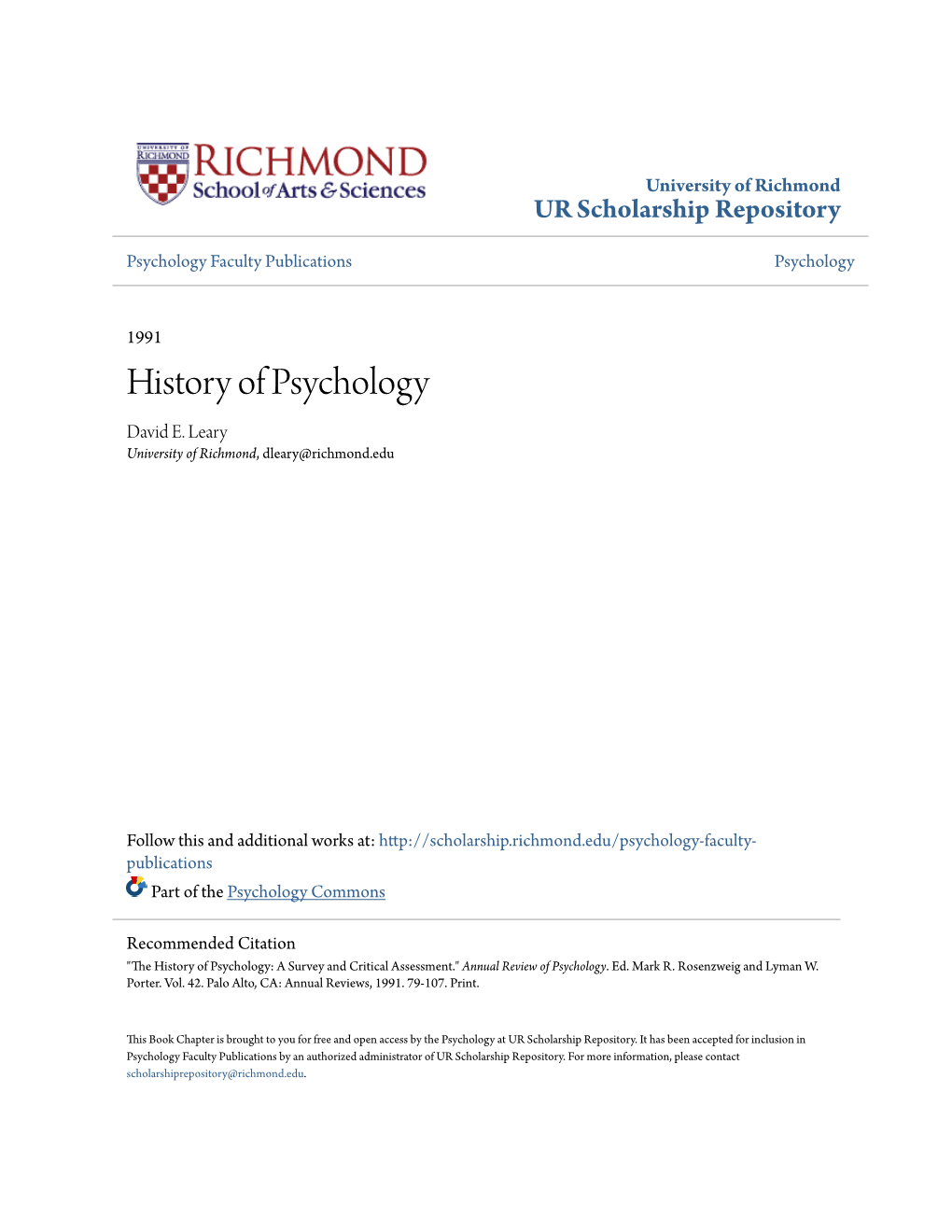 History of Psychology David E