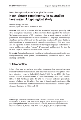 Noun Phrase Constituency in Australian Languages: a Typological Study