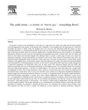 (1999) the Yield Stress—A Review Or 'Panta Roi'-Everything Flows?