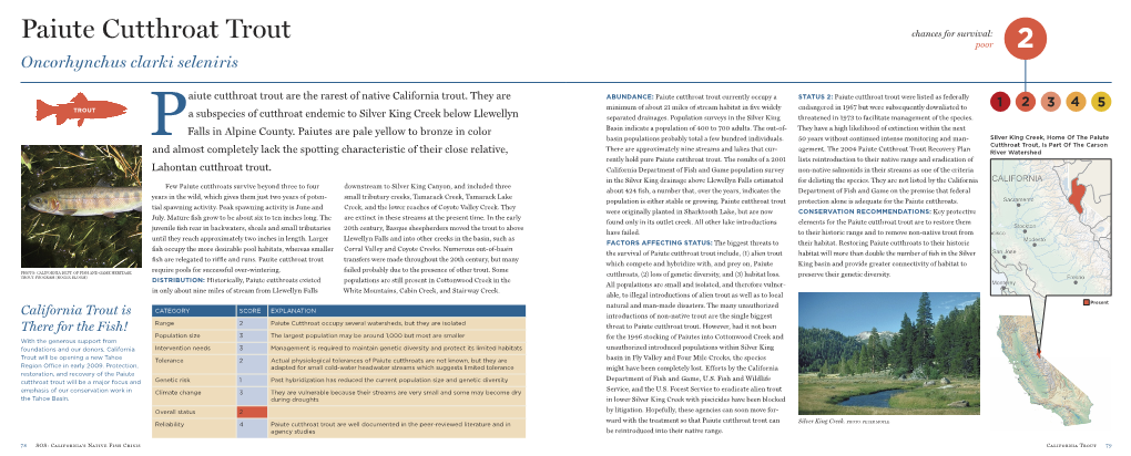 Paiute Cutthroat Trout Chances for Survival: Poor 2 Oncorhynchus Clarki Seleniris