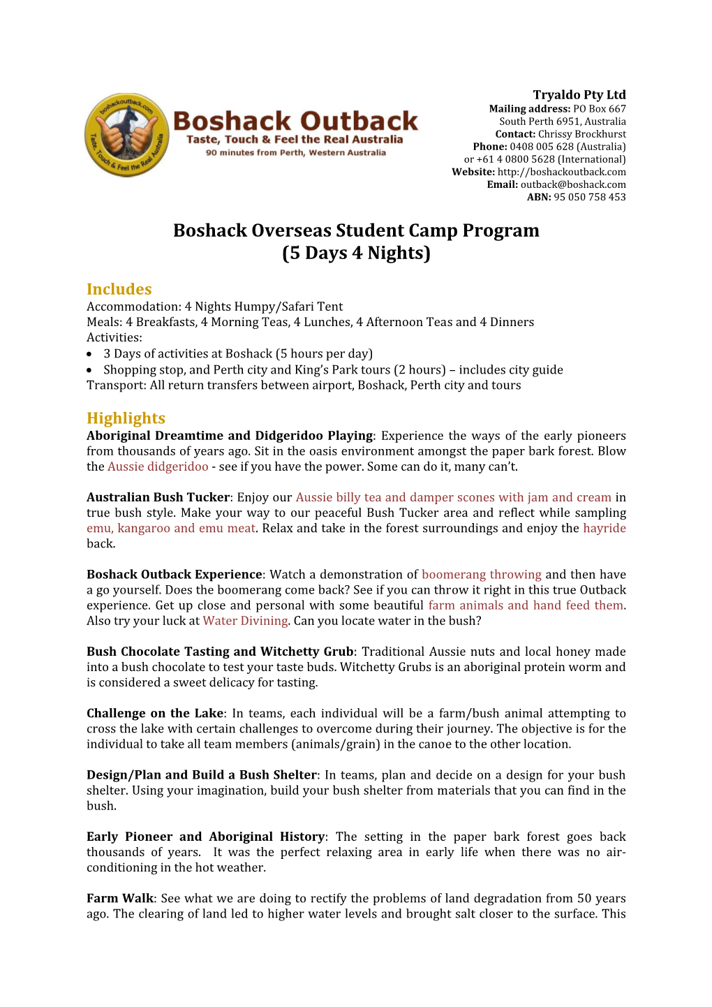 Boshack Overseas Student Camp Program (5 Days 4 Nights)