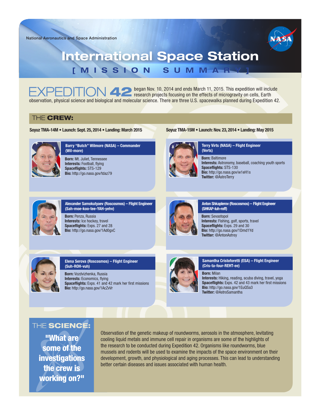 Expedition 42 Mission Summary