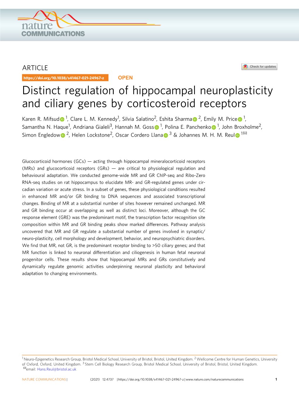 Distinct Regulation of Hippocampal Neuroplasticity and Ciliary Genes by Corticosteroid Receptors