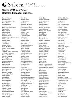 Spring 2021 Dean's List Bertolon School of Business