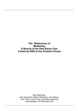 The Warburtons of Mobberley a Branch of the Hale Barns Clan Linked by DNA to the Cheshire Group
