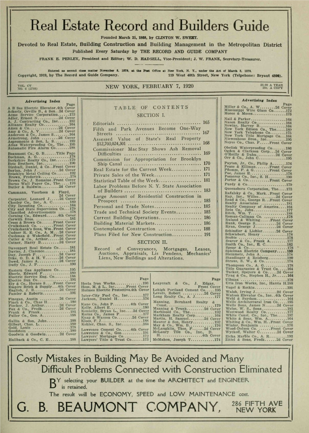 Real Estate Record and Builders Guide Founded March 21, 1888, by CLINTON W