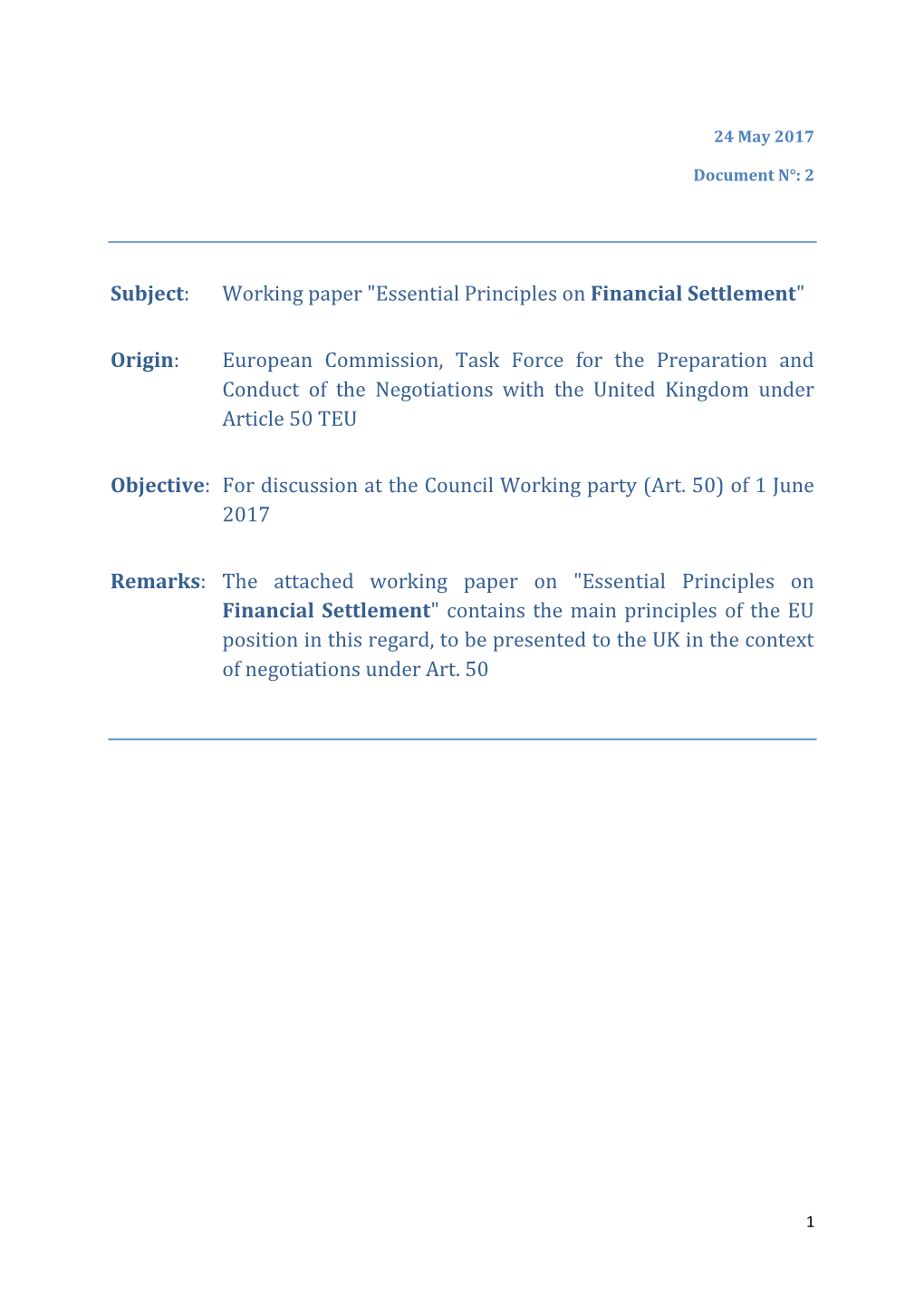 Subject: Working Paper "Essential Principles on Financial Settlement"