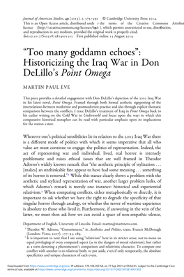 Historicizing the Iraq War in Don Delillo's Point Omega