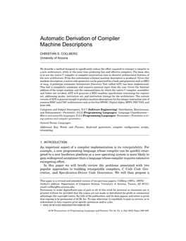 Automatic Derivation of Compiler Machine Descriptions