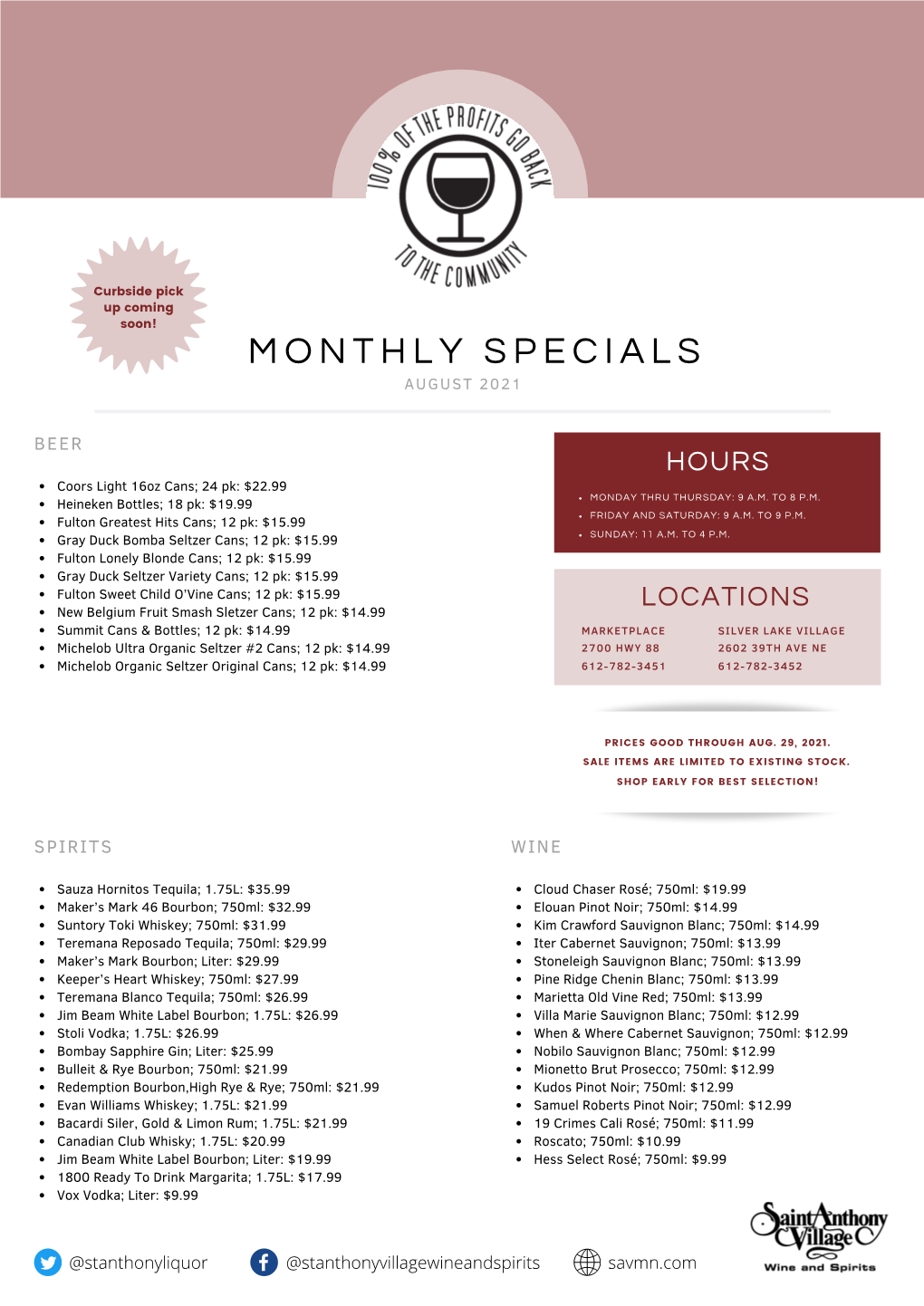 August 2021 Liquor Store Monthly Specials Flyer