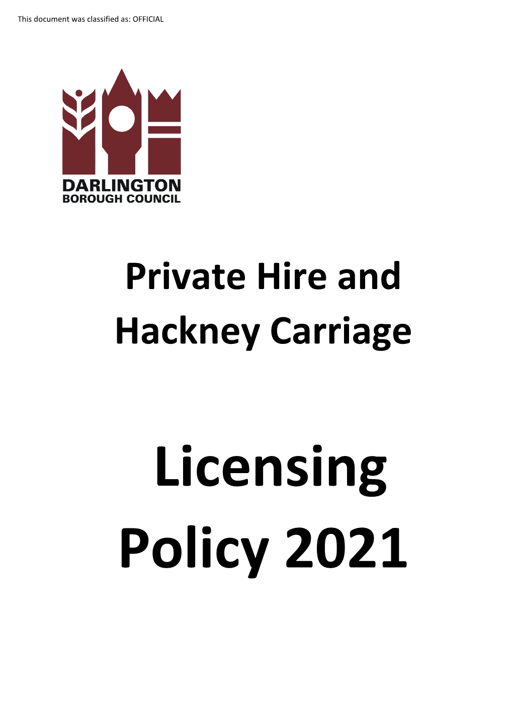 DBC Private Hire Hackney Carriage Licensing Policy 2021