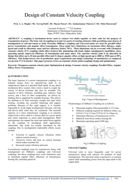 Design of Constant Velocity Coupling