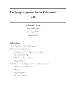 The Design Argument for the Existence Of