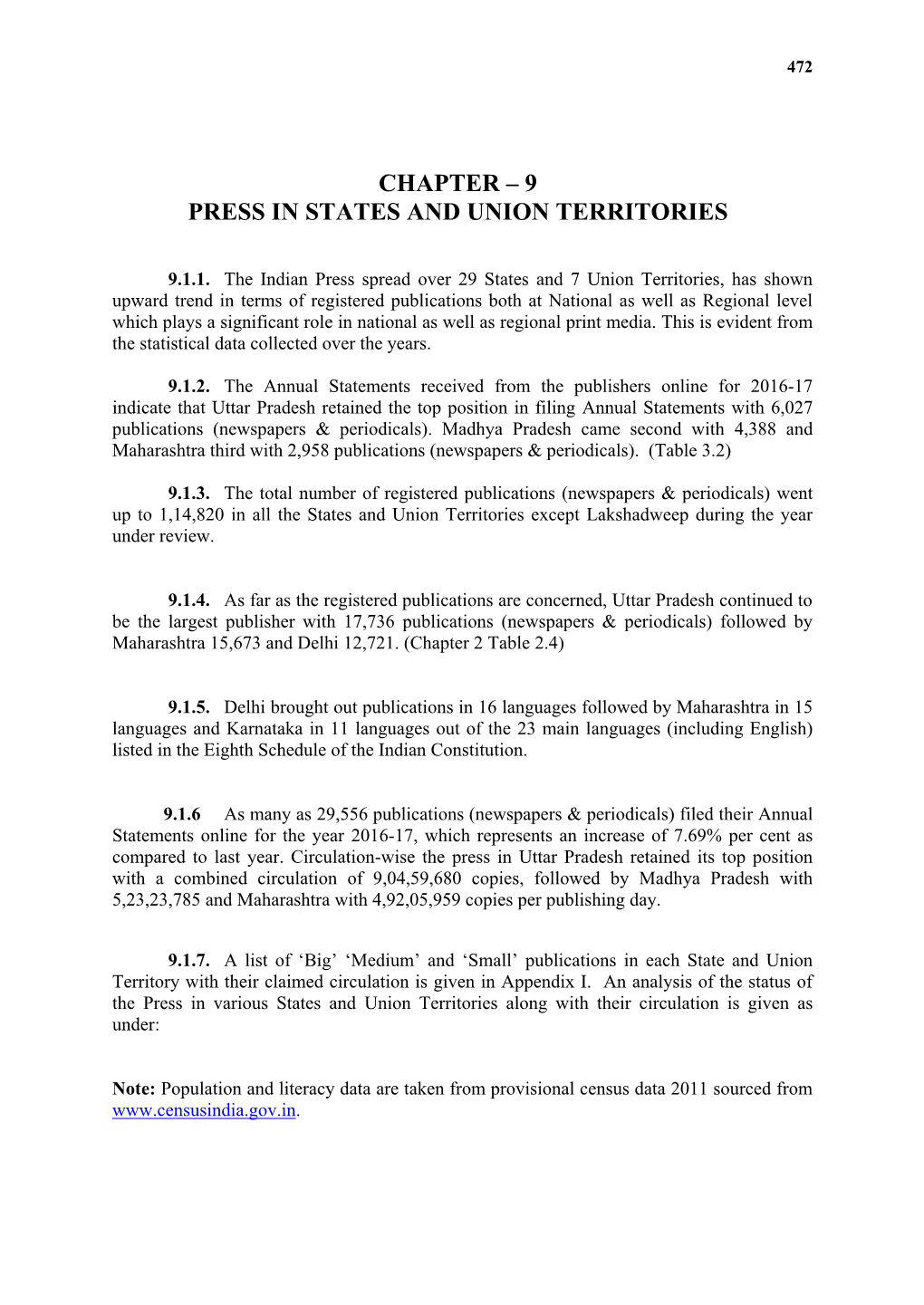 9 Press in States and Union Territories