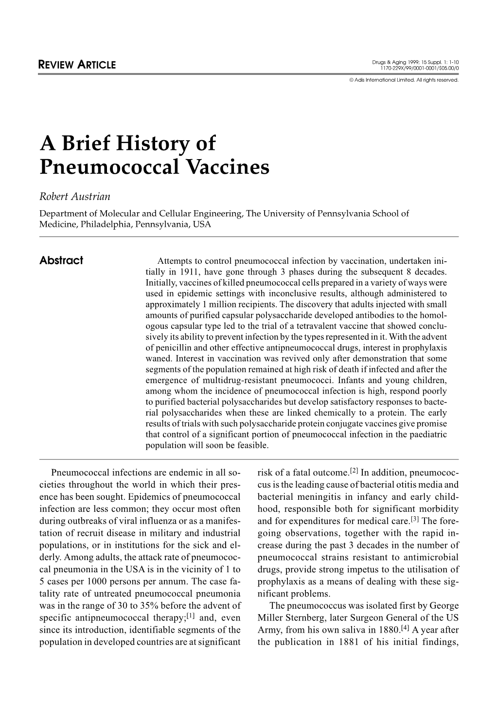 A Brief History of Pneumococcal Vaccines