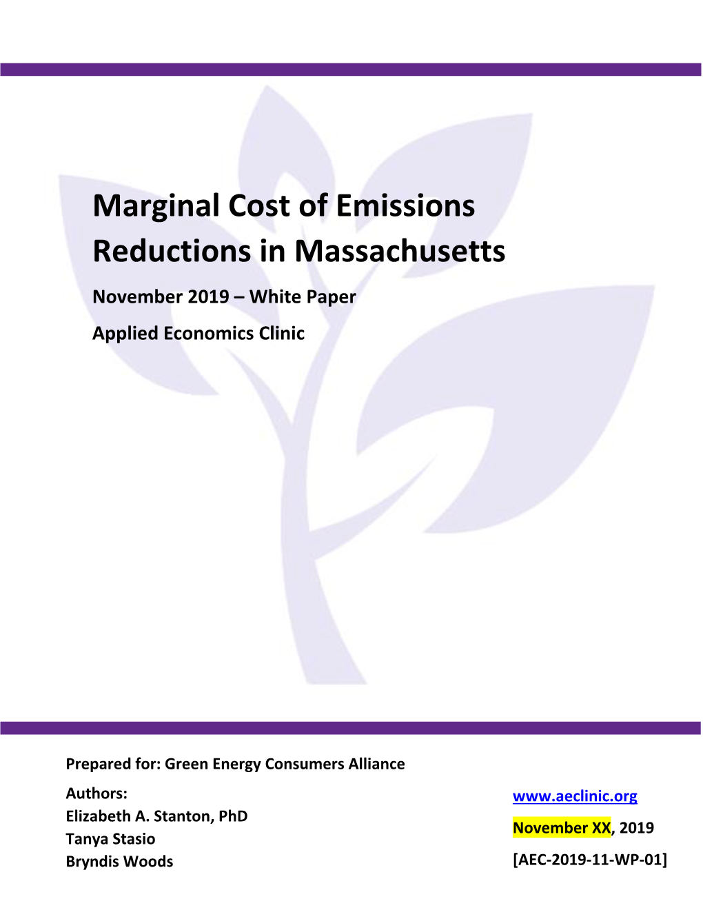 Marginal Cost of Emissions Reductions in Massachusetts November 2019 – White Paper Applied Economics Clinic