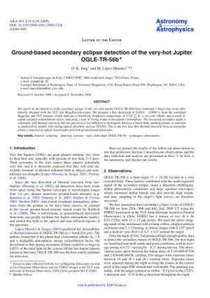 Ground-Based Secondary Eclipse Detection of the Very-Hot Jupiter OGLE-TR-56B