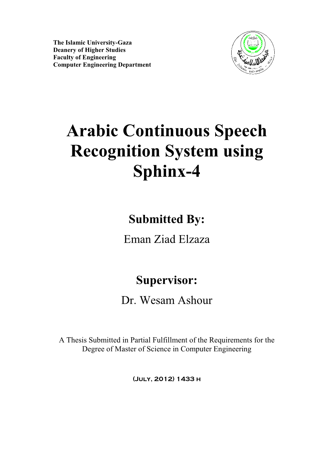 Arabic Continuous Speech Recognition System Using Sphinx-4