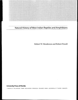 Natural History of West Lndian Reptiles and Amphibians